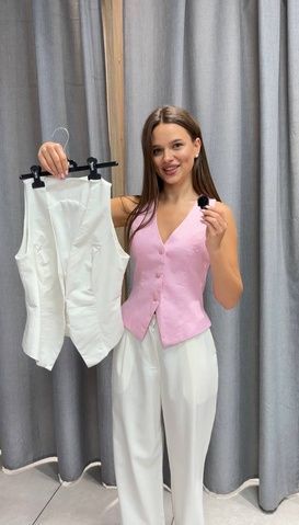 Жилет льон приталений Casual 2 рожевий, L