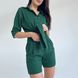 Льняний костюм (сорочка+шорти) темно-зелений, Смарагдовий, M, Льон