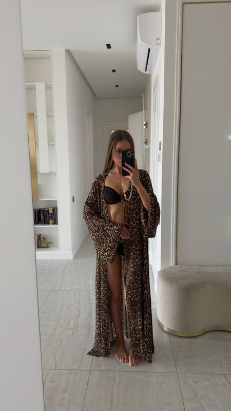 Парео-халат шифон максі на запах лео коричневий, OneSize