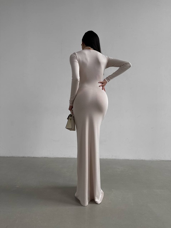 Сукня довга двохнитка бавовна з вирізом "Каре" drop1 нюдова