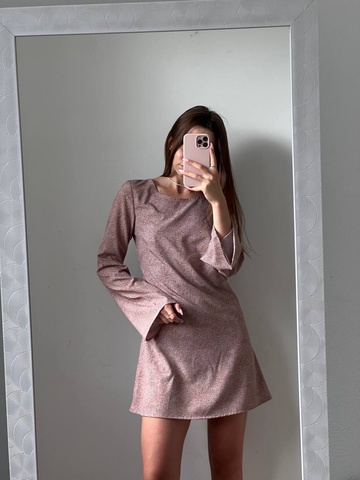 Сукня міні з відкритою спиною софт коричневий/біла крапка