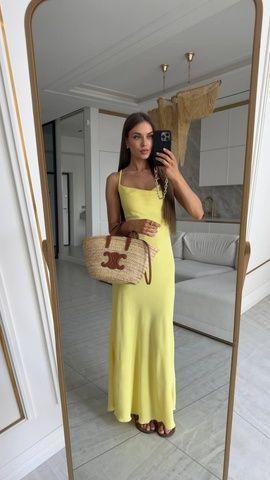Сукня жатка довга качелі лимонна, XS
