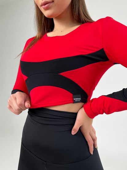 Спортивний костюм (лосини+рашгард) червоний+чорний, Чорний, XS, Біфлекс