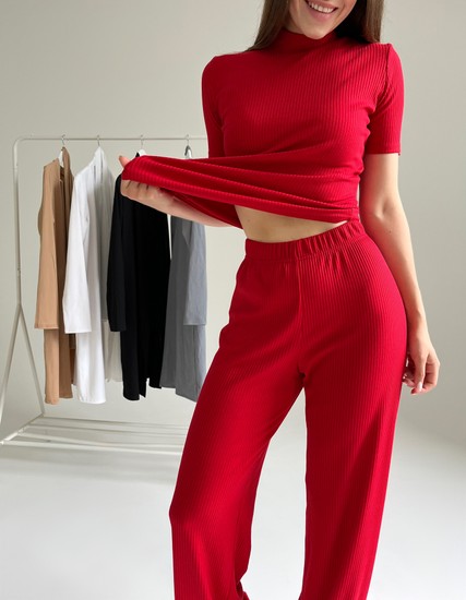 Трикотажний костюм (штани+футболка) червоний, Червоний, XS, Італійський трикотаж