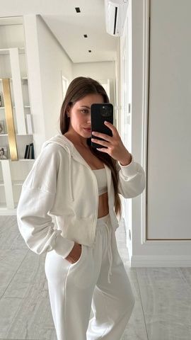 Костюм жіночий трьохнитка петля коротка кофта та широкі штани sport2 молочний