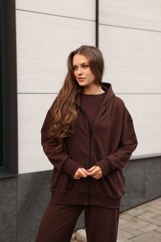 Костюм тринитка петля жіночий зіпкофта "кенгуру" + джогери шоколадний