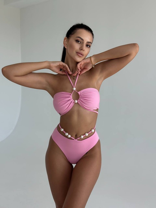 Купальник бандо та бразиліани біфлекс блискучий Pearl Shine swim 2 рожевий