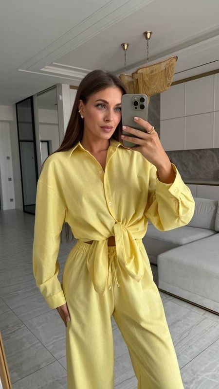 Костюм льон оверсайз сорочка+штани Casual 2 лимонний