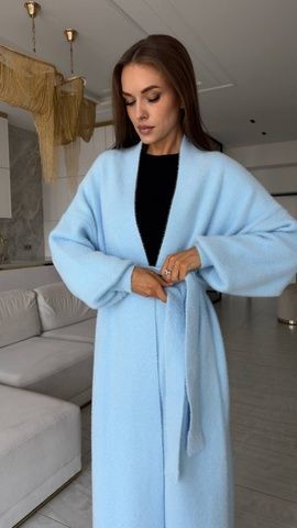 Кардиган довгий в'язка ангора блакитний