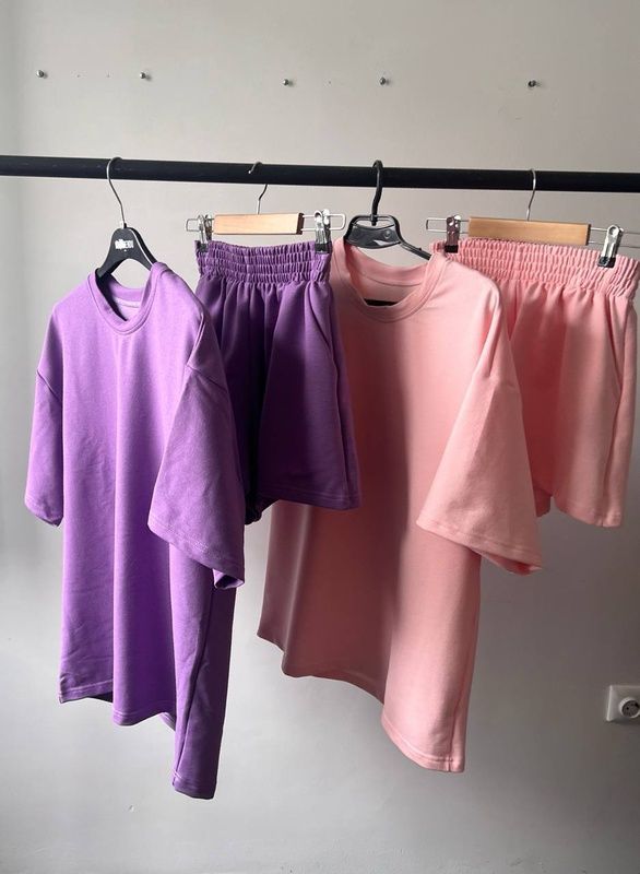 Сет двійка двонитка коротка футболка + шорти Casual 2 лавандовий