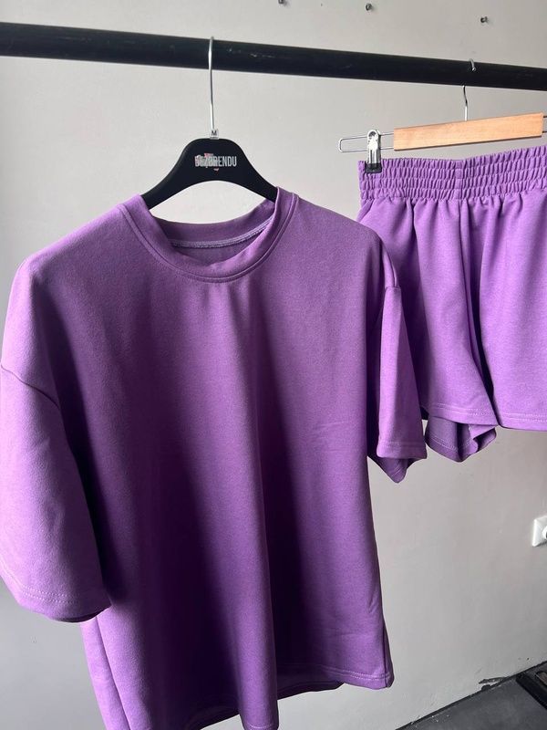 Сет двійка двонитка коротка футболка + шорти Casual 2 лавандовий