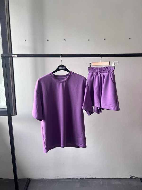 Сет двійка двонитка коротка футболка + шорти Casual 2 лавандовий