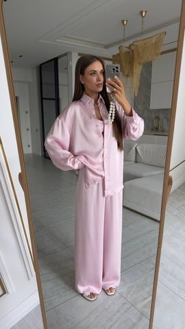 Костюм сатин сорочка та штани Casual 2 рожевий, XS